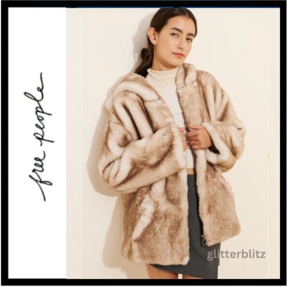 Free People Hannah Hooded Fur Coat - Small
